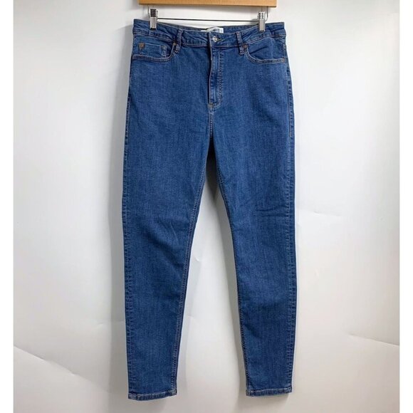 Mango Women's NOA‎ High Rise Cotton Stretch Tapered Denim Jeans Size 10 - Picture 1 of 14